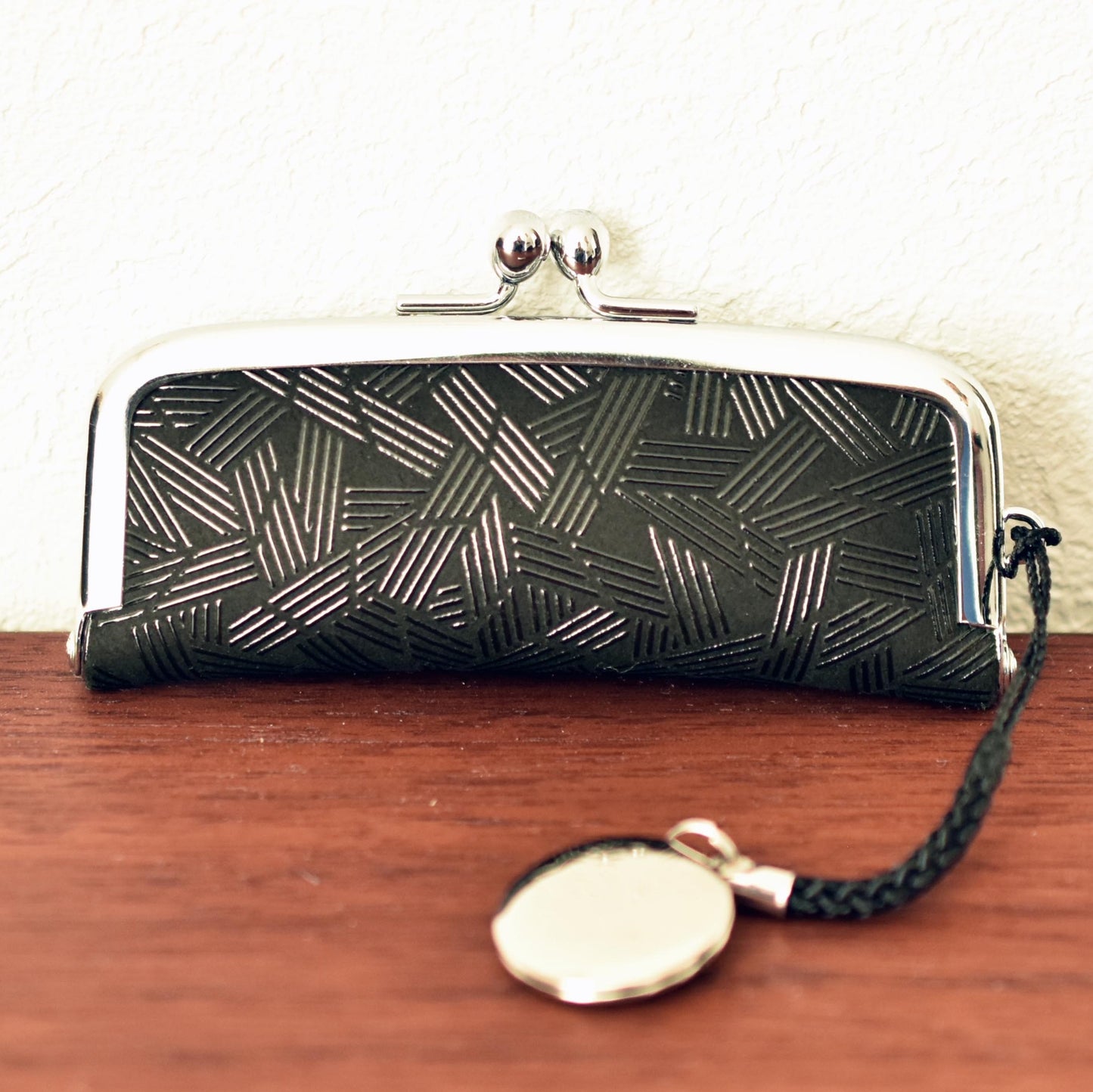 バンブー柄小銭入れ＆印鑑ケース(黒革×黒漆）